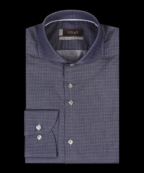 Denimblauw overhemd met ingeweven dessin